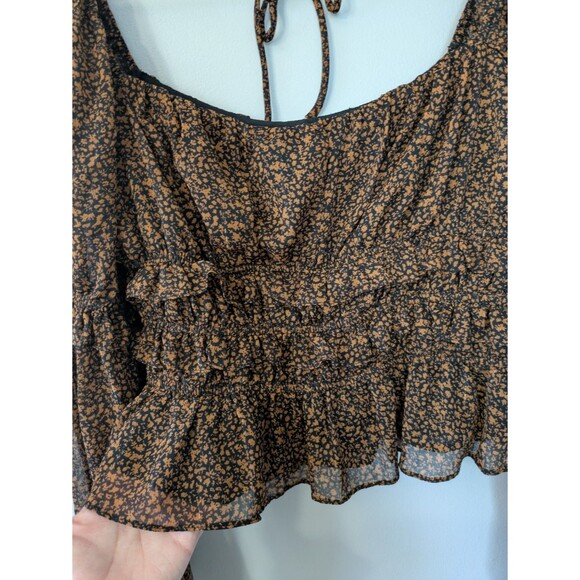 Astr the Label Fairfield Square Neck Crop Top Peasant Prairie Boho Puff Sleeve M - Picture 3 of 11